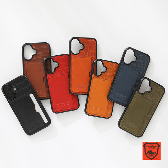 iPhoneケース 栃木レザー クロコ型押し スマホケース カード収納 ポリカーボネート グリッド p2tsr 1枚目の画像