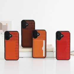 iPhoneケース 栃木レザー クロコ型押し スマホケース カード収納 ポリカーボネート グリッド p2tsr 20枚目の画像