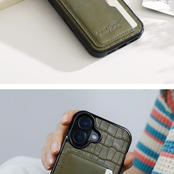 iPhoneケース 栃木レザー クロコ型押し スマホケース カード収納 ポリカーボネート グリッド p2tsr 11枚目の画像