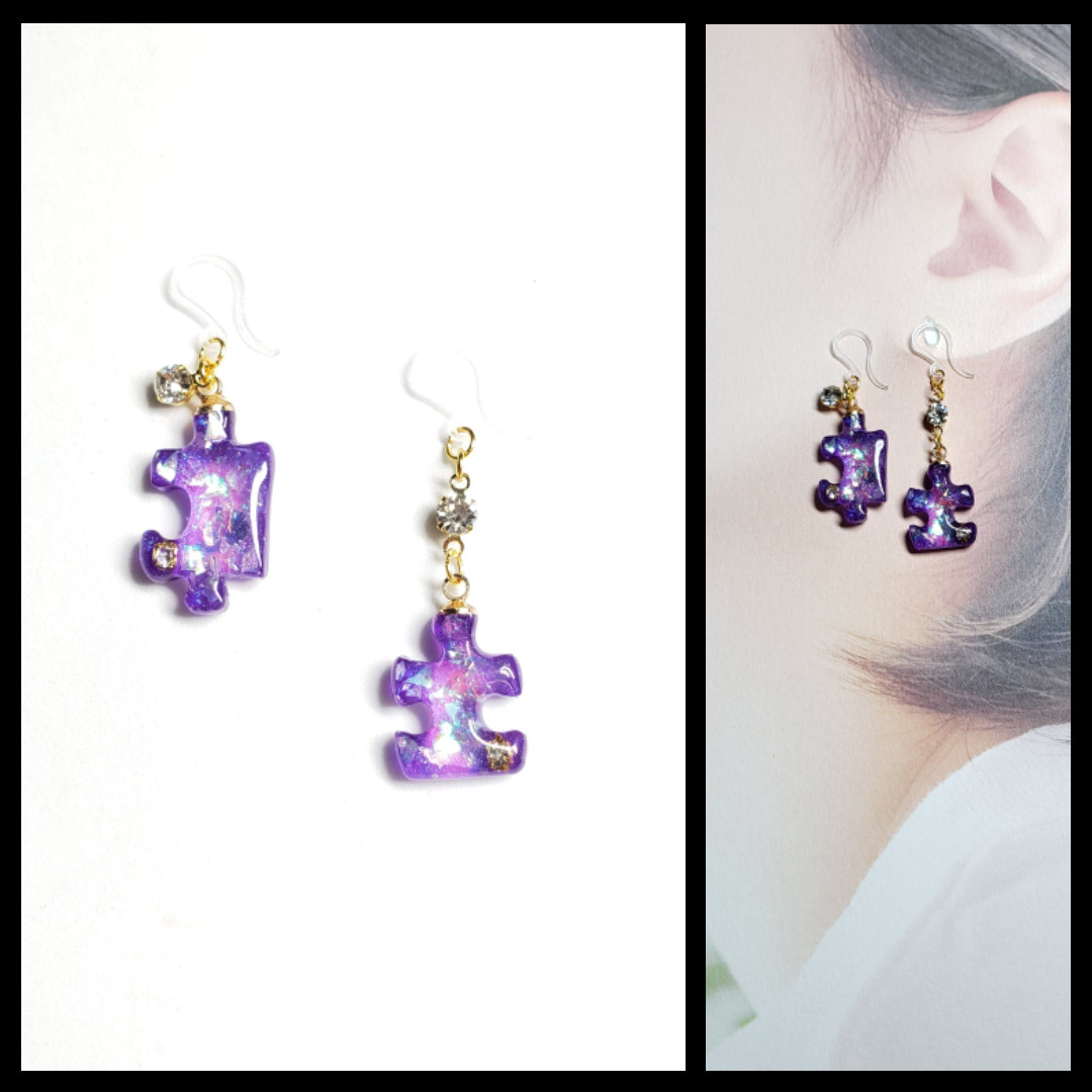 No.1385-B　ジグソーパズル☆ピアス・イヤリング(パープル) No.1385-B ジグソーパズル☆ピアス・イヤリング(パープル) No.1385-B