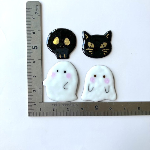 ブローチ　ハロウィン　死神　黒猫　レジン ハロウィンの仲間たち ドクロ お化け 黒猫 ブローチ まめふく 通販