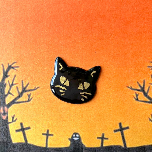 ハロウィンの仲間たち ドクロ お化け 黒猫 ブローチ まめふく 通販
