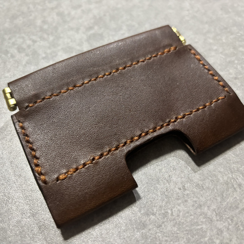 バネ口財布 ミニマリスト レザークラフト 栃木レザー チョコ色 カード