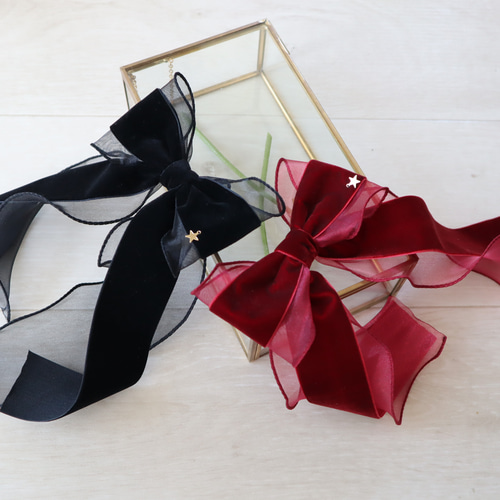 ベルベットオーガンジーリボン ヘアゴム ヘアアクセサリー 秋冬