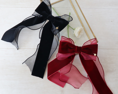 ベルベットオーガンジーリボン ヘアゴム ヘアアクセサリー 秋冬