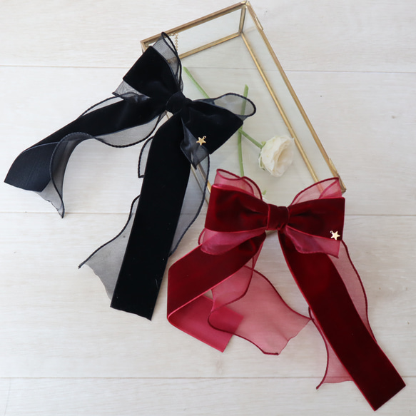 ベルベットオーガンジーリボン ヘアゴム ヘアアクセサリー 秋冬