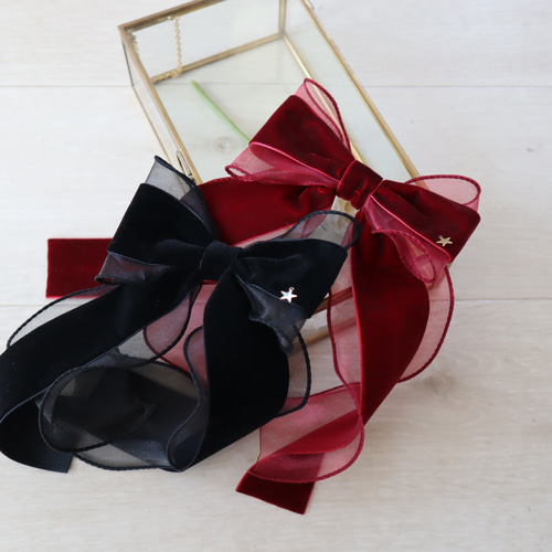 ベルベットオーガンジーリボン ヘアゴム ヘアアクセサリー 秋冬