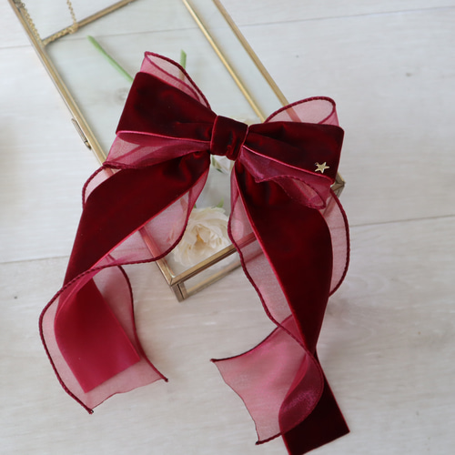 ベルベットオーガンジーリボン ヘアゴム ヘアアクセサリー 秋冬