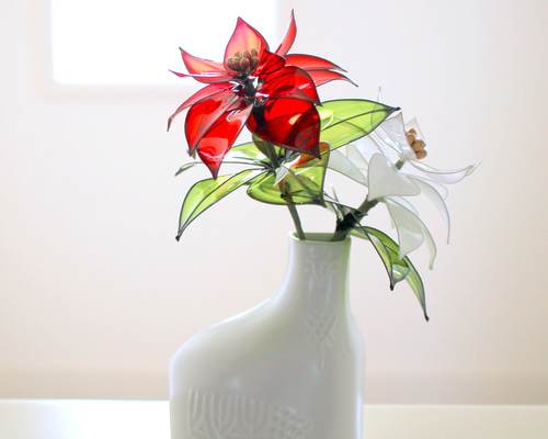 花瓶つき♪光に透けるポインセチア 2本セット〈Dip Art〉 アート