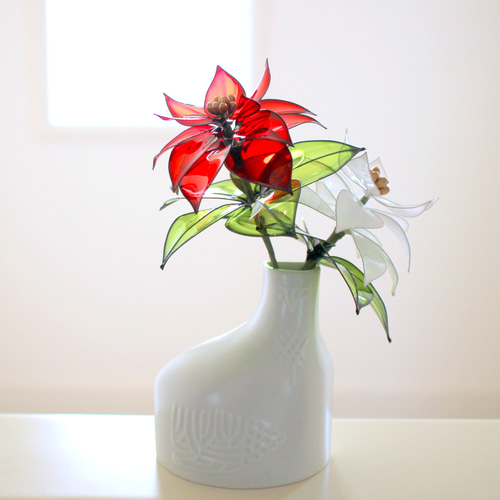 花瓶つき♪光に透けるポインセチア 2本セット〈Dip Art〉 アート