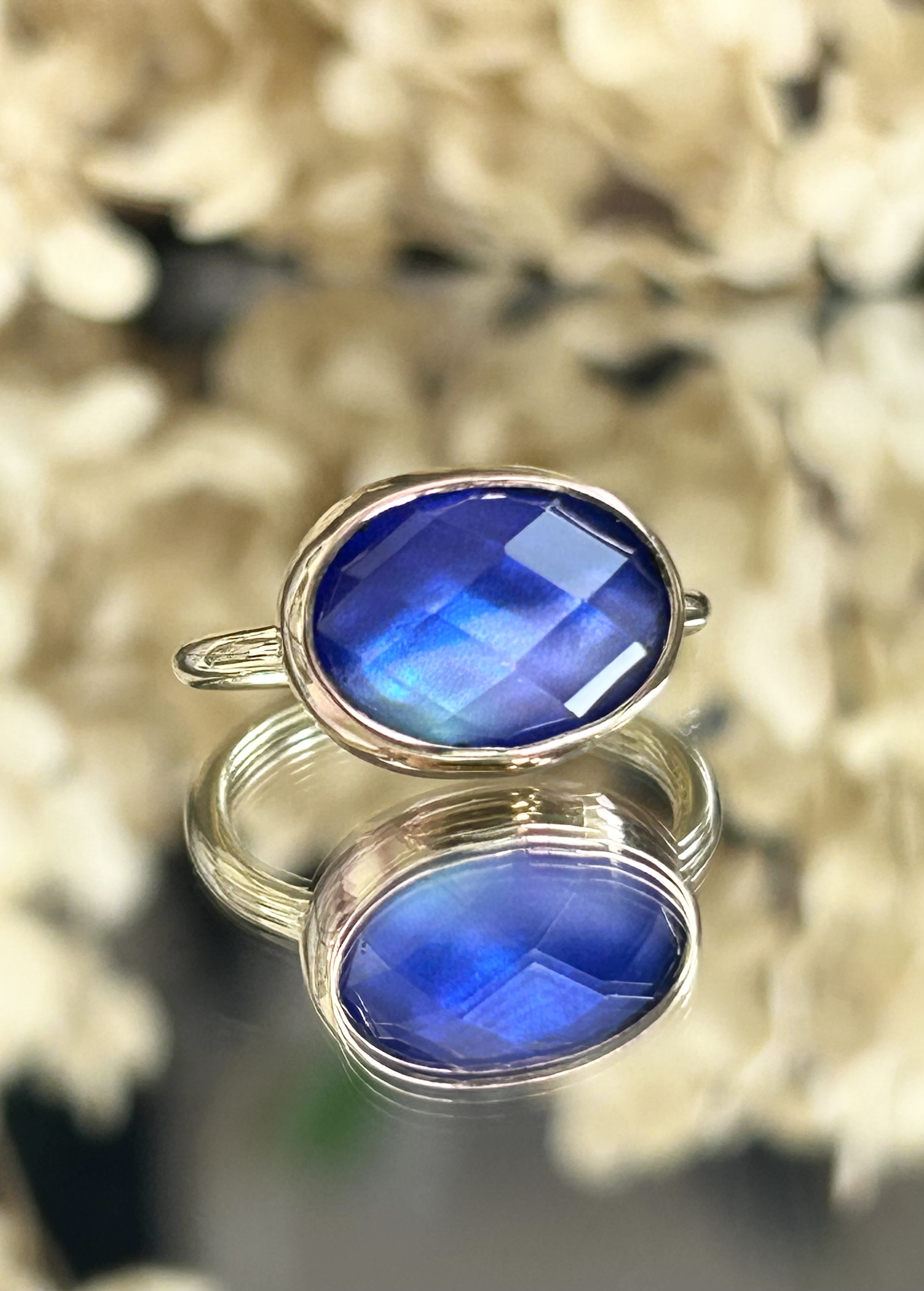 リング「white shell × crystal」blue