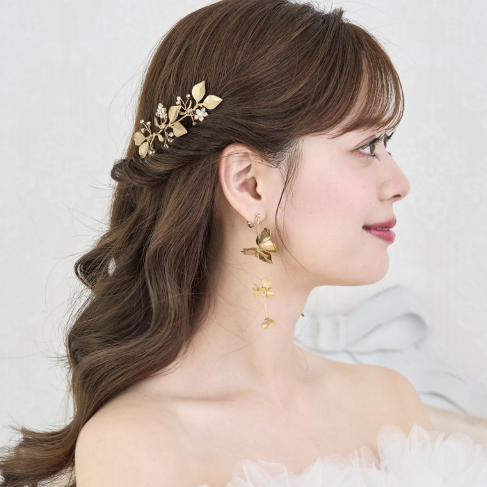 MA289 ヘッドドレス　ウェディング 　花　小枝　アレンジ　髪飾り　成人式　結婚式　洋髪和装 卒業式