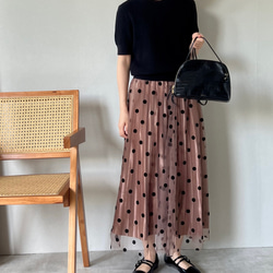 送0大人可愛いポルカドットのプリーツスカート【水玉チュール