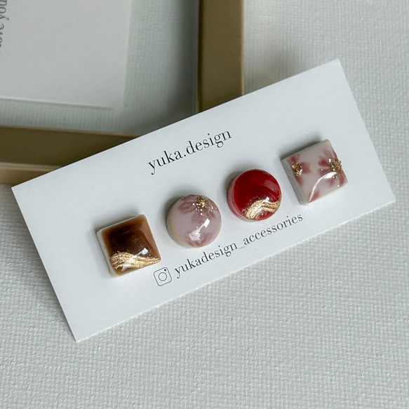 秋限定】チョコレートコスモス ピアス イヤリング 美濃焼 秋桜 深赤