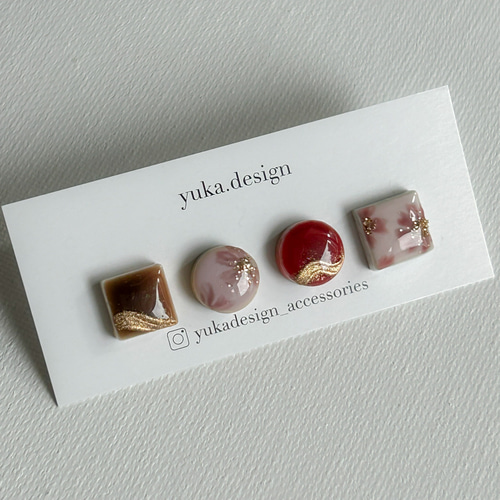 秋限定】チョコレートコスモス ピアス イヤリング 美濃焼 秋桜 深赤