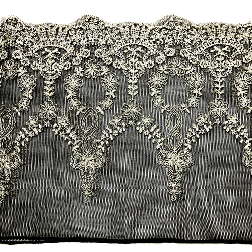 受注】帯枕も使える帯揚げ付き三重紐 チュールレースが美しい 黒地に