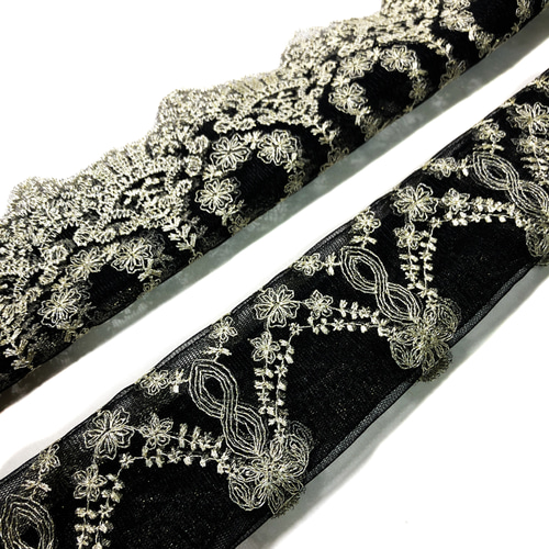 受注】帯枕も使える帯揚げ付き三重紐 チュールレースが美しい 黒地に