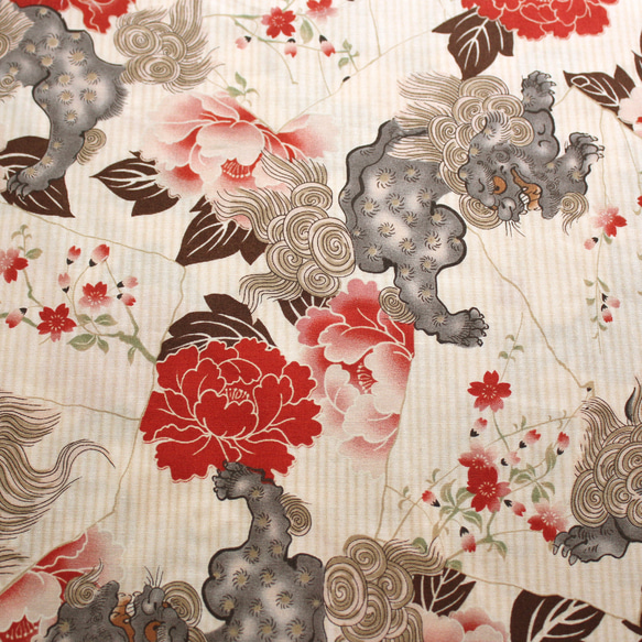 ◆半襟・半衿【唐獅子】鳥の子色 5枚目の画像