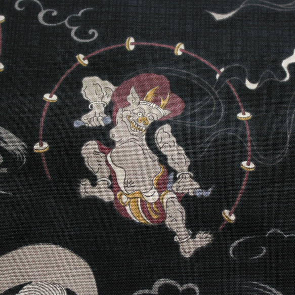 ◆半襟・半衿【風神雷神】黒 4枚目の画像