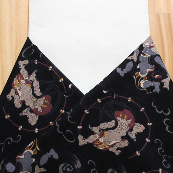 ◆半襟・半衿【風神雷神】黒 1枚目の画像