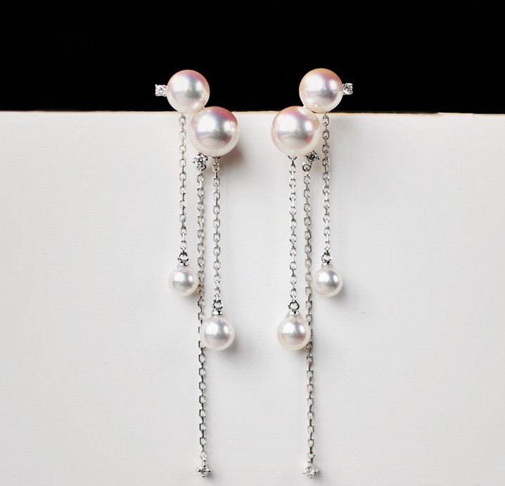 ルミナ ティンランシリーズ 18Kホワイトゴールド スタッドピアス 4-6.8mm 日本製アコヤ真珠 天然真珠ピアス ミディアム