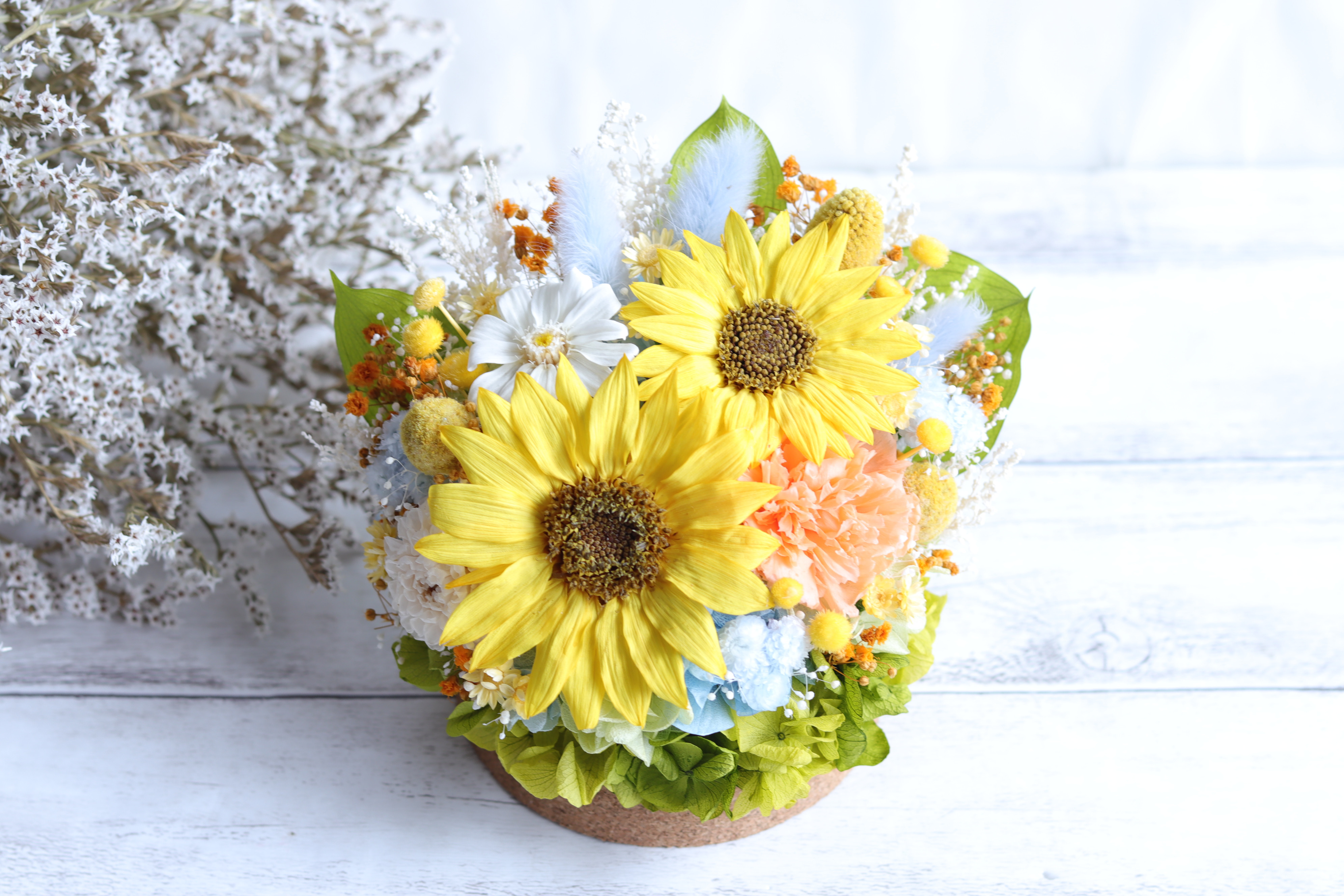 【大切な方に贈るお花】“向日葵のパステル花畑”Ｍサイズ＊プリザーブドフラワー＊誕生日・母の日・父の日・誕生日