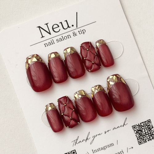 シルキーマグレッドガラスフレンチキルティングネイル ネイルチップ