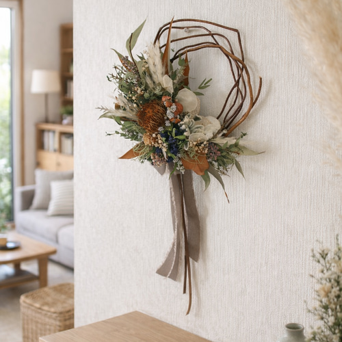 ブラウンのドライフラワーリース リース Blue rose 通販 19823462