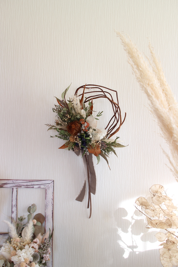 ブラウンのドライフラワーリース リース Blue rose 通販 19823462