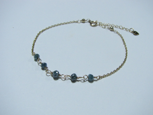 k10YG*ボタンカットブルーダイヤモンドのブレスレット