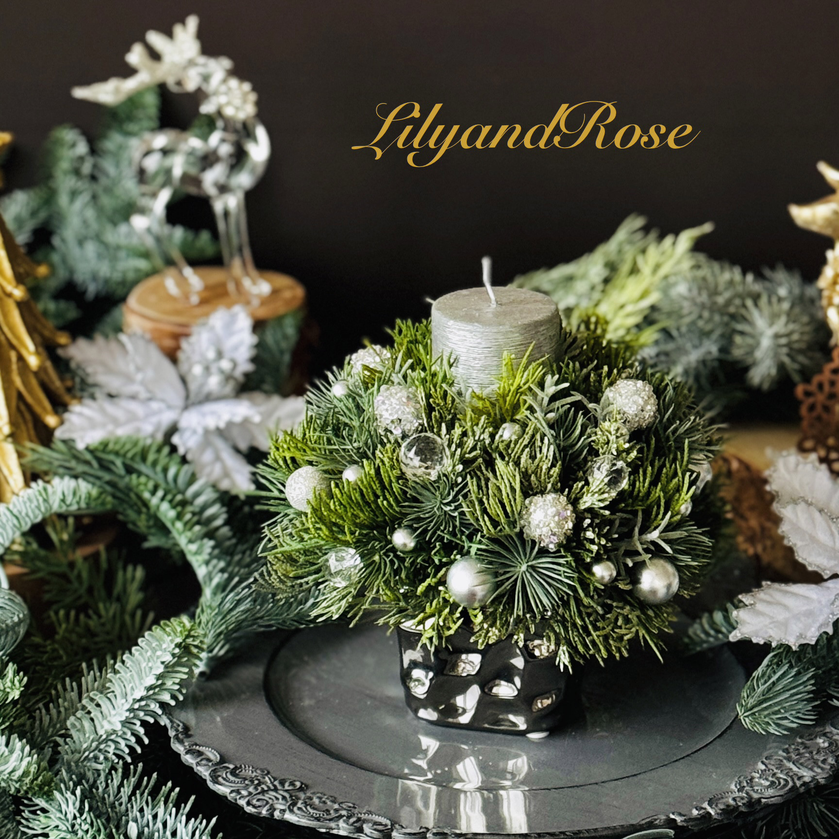 翌日発送　☆ キャンドルアレンジ　『Noel the Sparkling 』　煌めくクリスタル　華やか