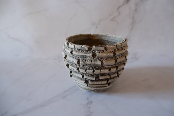3.5号白砂岩墨流し裂紋鉢236　塊根植物　多肉植物　盆栽　植木鉢　作家鉢　鉢皿　沖縄 1枚目の画像