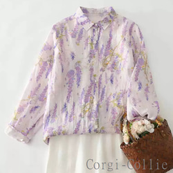 秋の新作】パープル 小花柄ブラウス レディース 秋 春 きれいめ 通勤