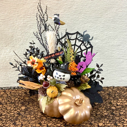 ＂カボチャの中のハロウィンナイトへようこそ！ゴーストカボチャのジャック＂蓋付きゴールドカボチャのハロウィン飾り 5枚目の画像
