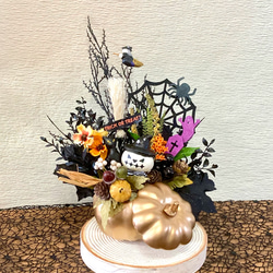 ＂カボチャの中のハロウィンナイトへようこそ！ゴーストカボチャのジャック＂蓋付きゴールドカボチャのハロウィン飾り 3枚目の画像
