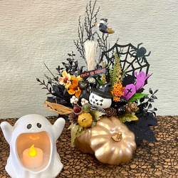 ＂カボチャの中のハロウィンナイトへようこそ！ゴーストカボチャのジャック＂蓋付きゴールドカボチャのハロウィン飾り 6枚目の画像