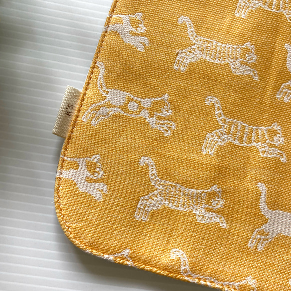 ふんわり播州織ソフト2重織×4重ガーゼハンカチ(ネコパラダイス/オレンジ)　播州織　ジャガード織　 4枚目の画像