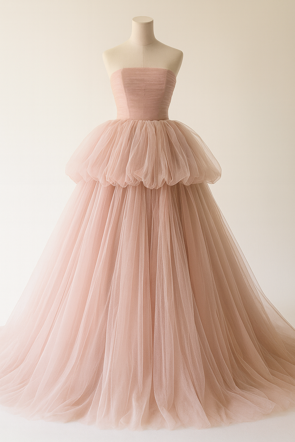 送料無料！カラードレス ピンク ラッフルフリル ベアトップ ソフトチュール 結婚式 プリンセスライン 結婚式/披露宴