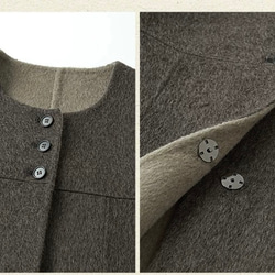 こっくり色　ノーカラーウールのショートコート【秋冬春】ダークグレー 6枚目の画像