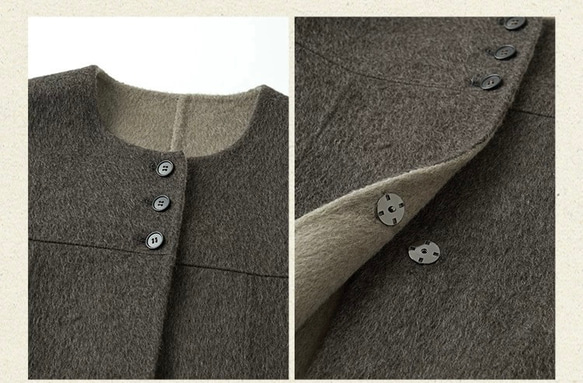 こっくり色　ノーカラーウールのショートコート【秋冬春】ダークグレー 6枚目の画像
