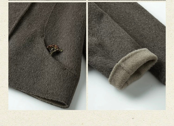 こっくり色　ノーカラーウールのショートコート【秋冬春】ダークグレー 7枚目の画像