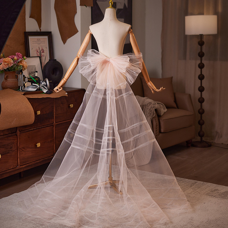 ロングトレーン 裾引き ピンク リボン 大トレーン DIY 肩飾り アクセサリー ウェディングドレス DTY207