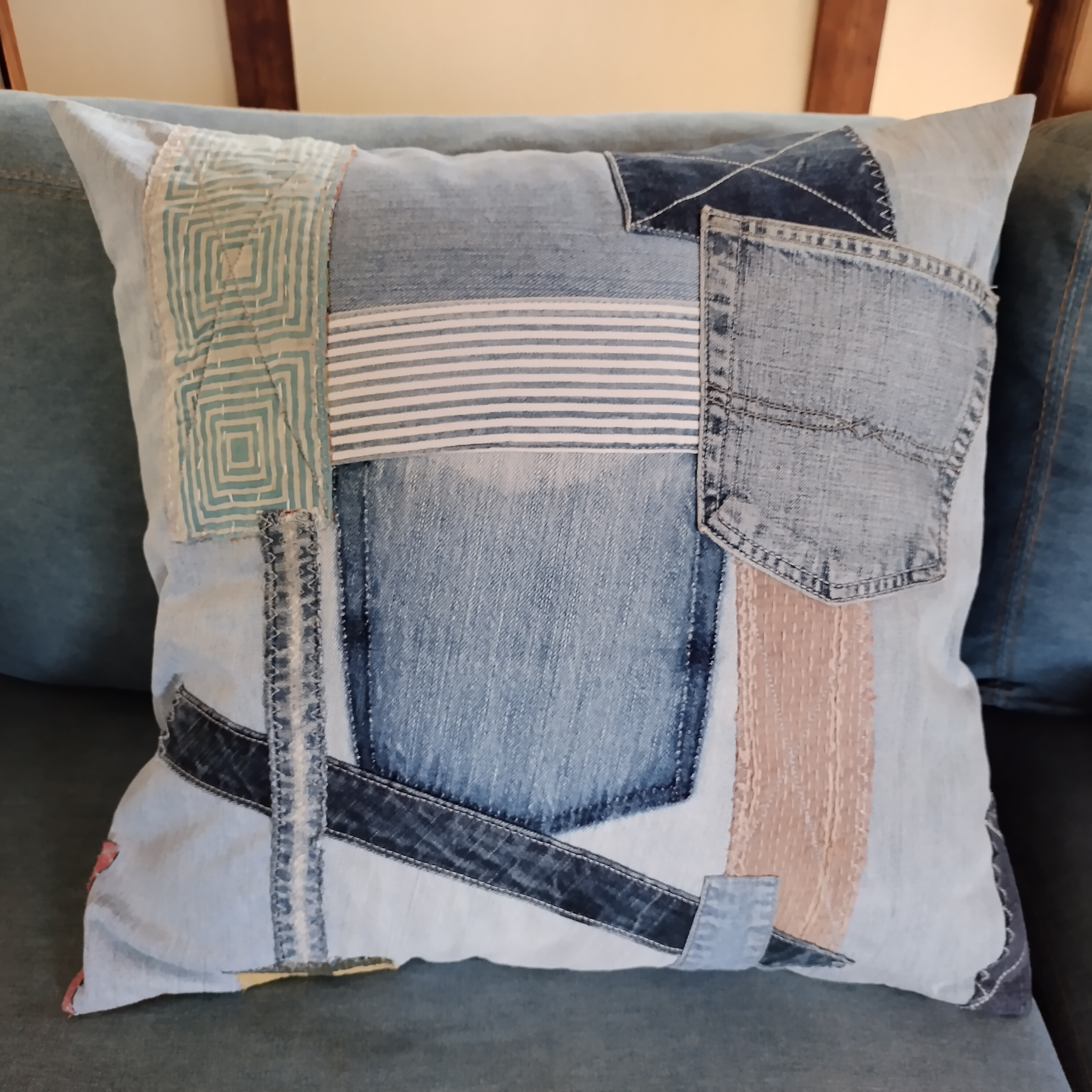 襤褸 50×50 ビンテージ古布 襤褸 リサイクル クッションカバー ⑤