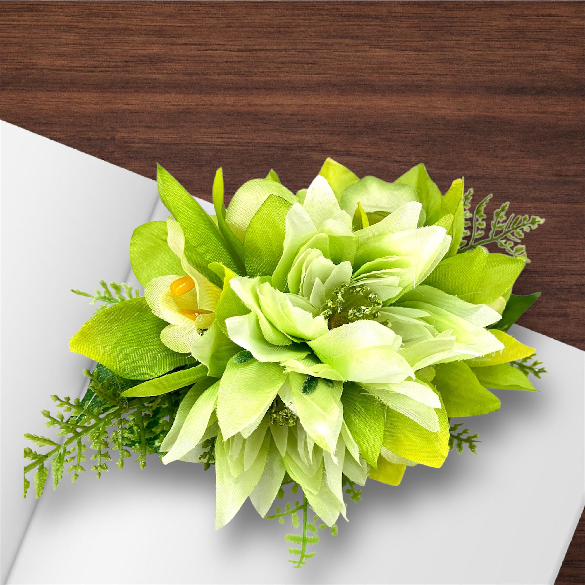 爽やかペパーミントグリーンのセルリア＆シンビジューム/フラダンス髪飾り/ブライダル/アーティシャルフラワー/緑