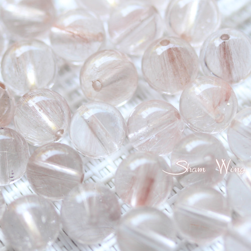 良質ピンクルチルクォーツ ラウンド約7.9～8.2mm☆2粒 希少✿天然石