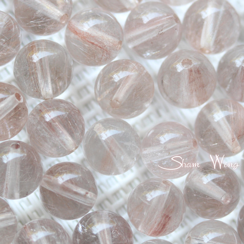 良質ピンクルチルクォーツ ラウンド約7.9～8.2mm☆2粒 希少✿天然石