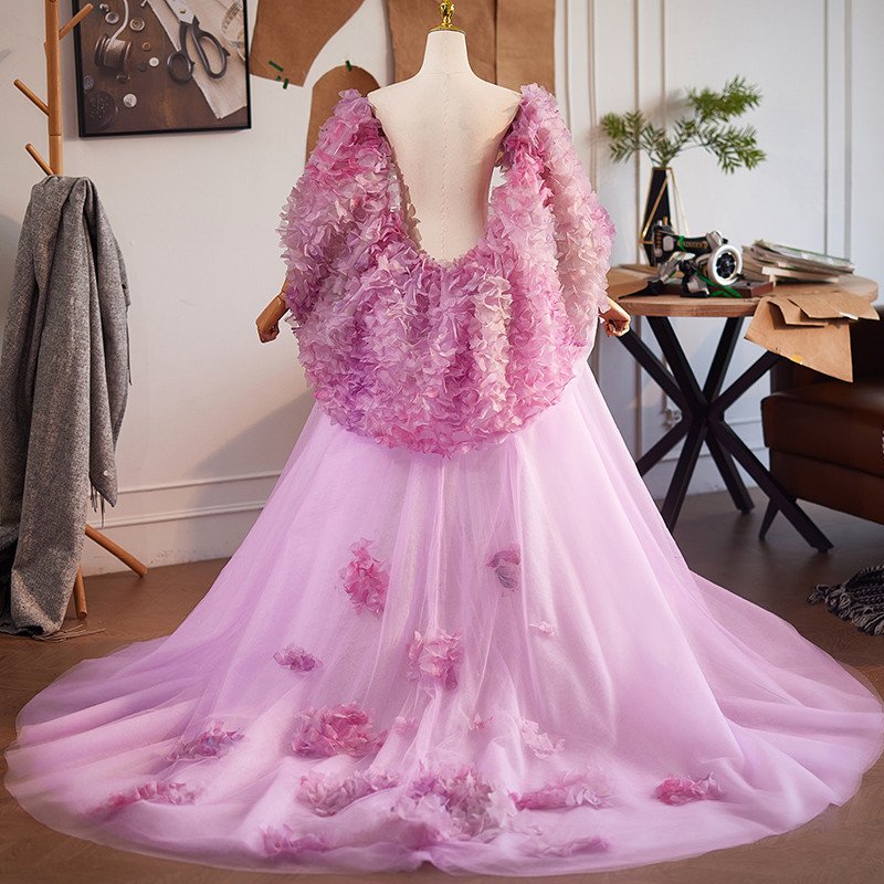 ケープ トレーン 裾引き 立体花 ピンク 豪華 DIY肩飾り アクセサリー パーティー ウェディングドレス DTY248