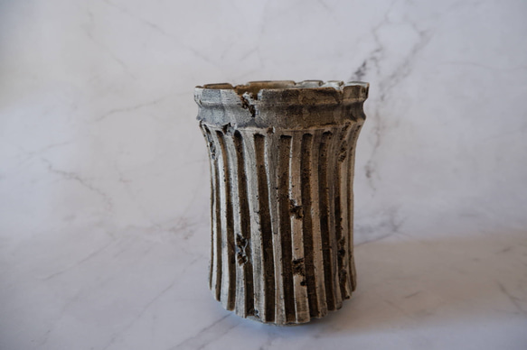 4号墨流し白砂岩鎬深鉢245　塊根植物　アガベ　多肉植物　盆栽　植木鉢　作家鉢　鉢皿　沖縄 3枚目の画像