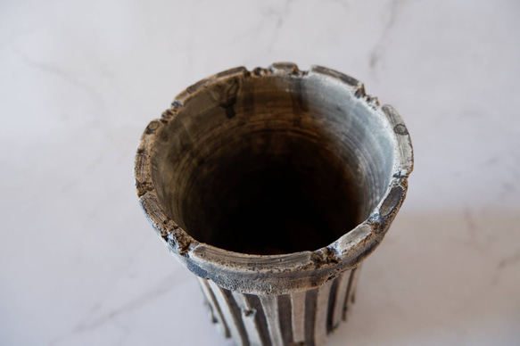 4号墨流し白砂岩鎬深鉢245　塊根植物　アガベ　多肉植物　盆栽　植木鉢　作家鉢　鉢皿　沖縄 4枚目の画像