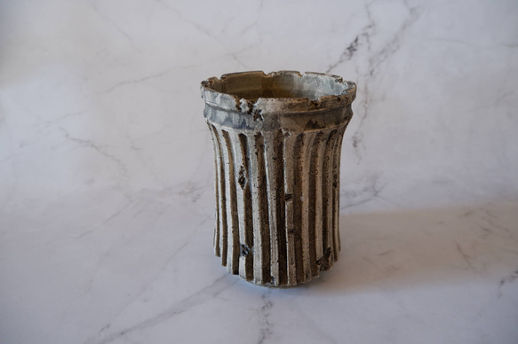 4号墨流し白砂岩鎬深鉢245　塊根植物　アガベ　多肉植物　盆栽　植木鉢　作家鉢　鉢皿　沖縄 1枚目の画像